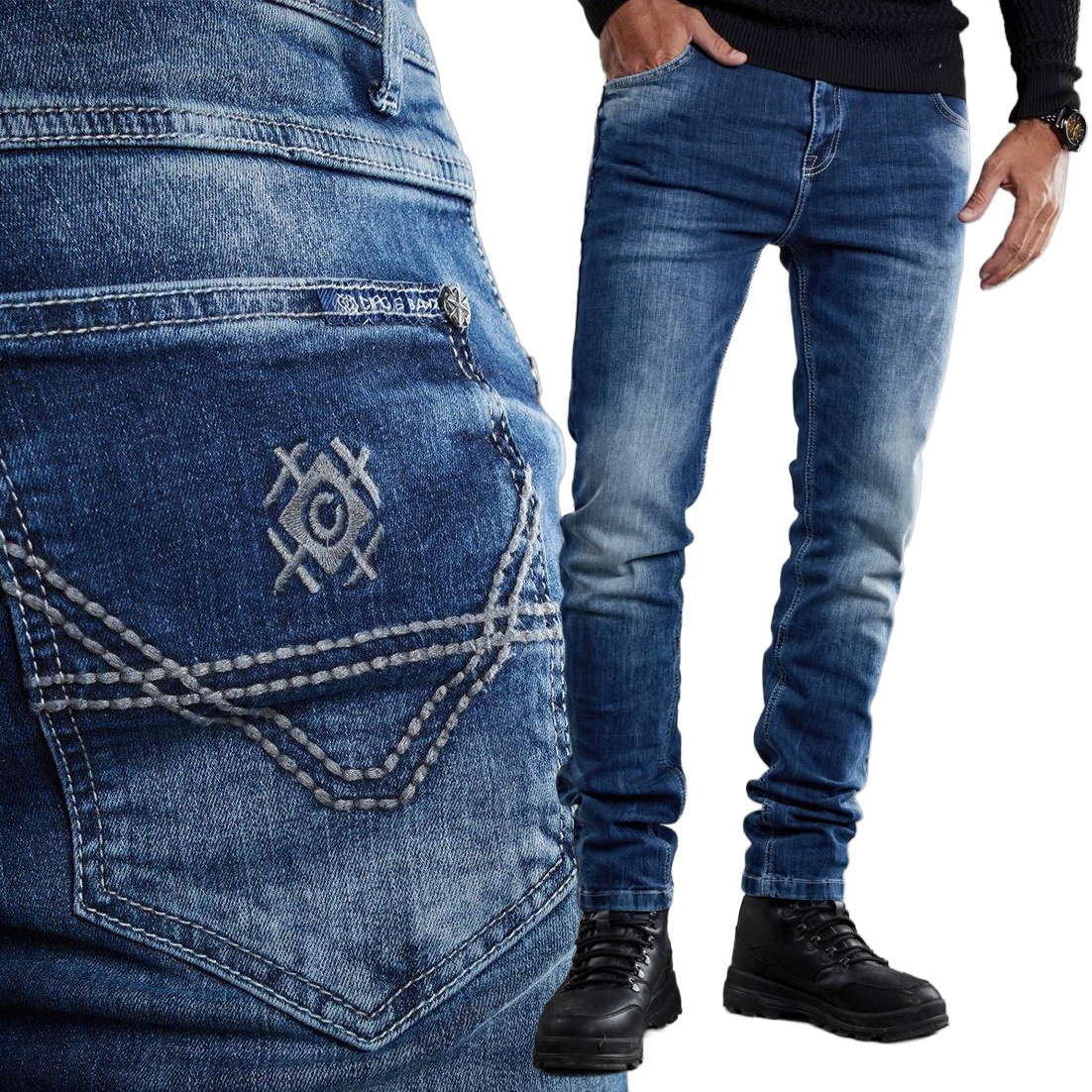 Kalhoty Cipo Baxx Džíny přetíratelné Slimfit Elastický materiál Tmavě modrá barva