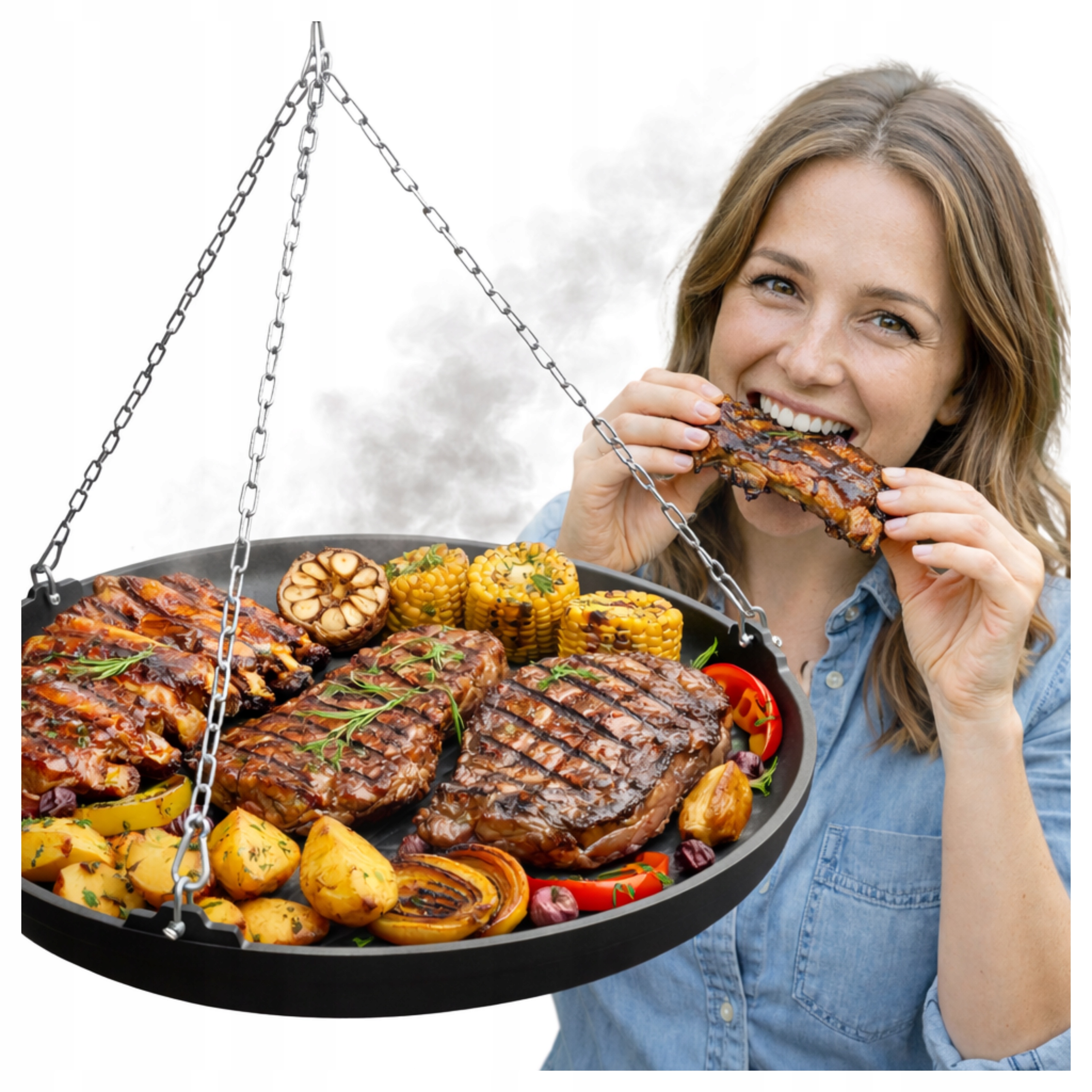 Patelnia Żeliwna Grillowa na Ognisko Trójnóg 63cm Grill Duża Polska Kawmet