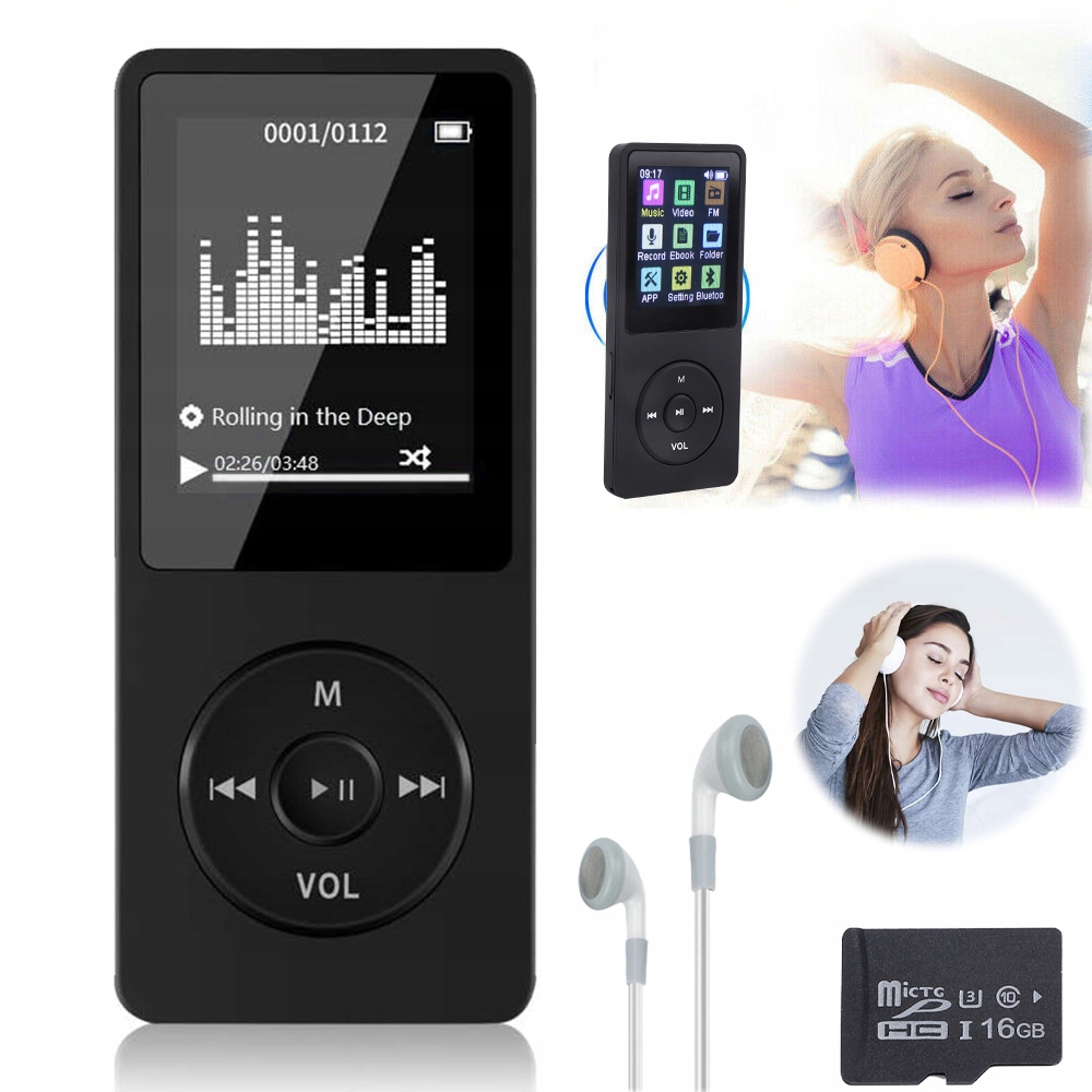 MP3 Přehrávač Bluetooth 16 Gb Rádio Fm Sluchátka Přenosná Redukce Šumu