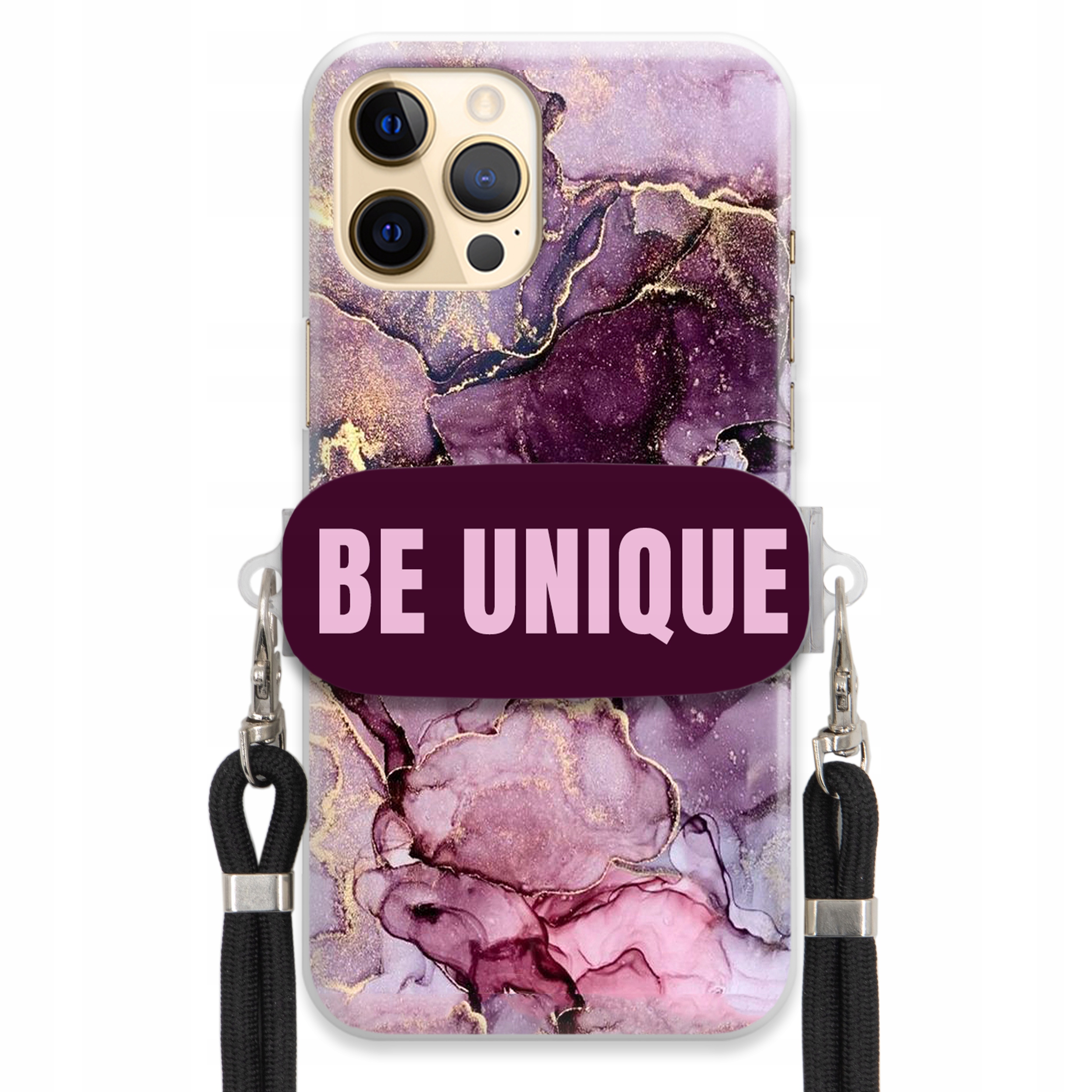 Puzdro pre iPHONE 12 Pro Max Case držiak na šnúrku Čierny fialový mramor