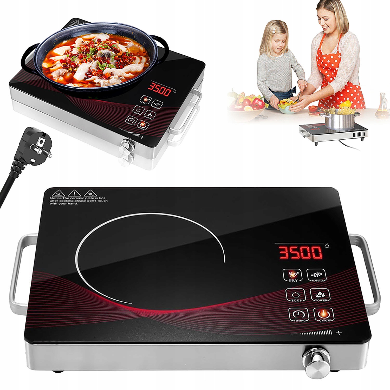 Przenośna Płyta Indukcyjna 4 Tryby Gotowania Timer Przegrzania 2 Uchwyty