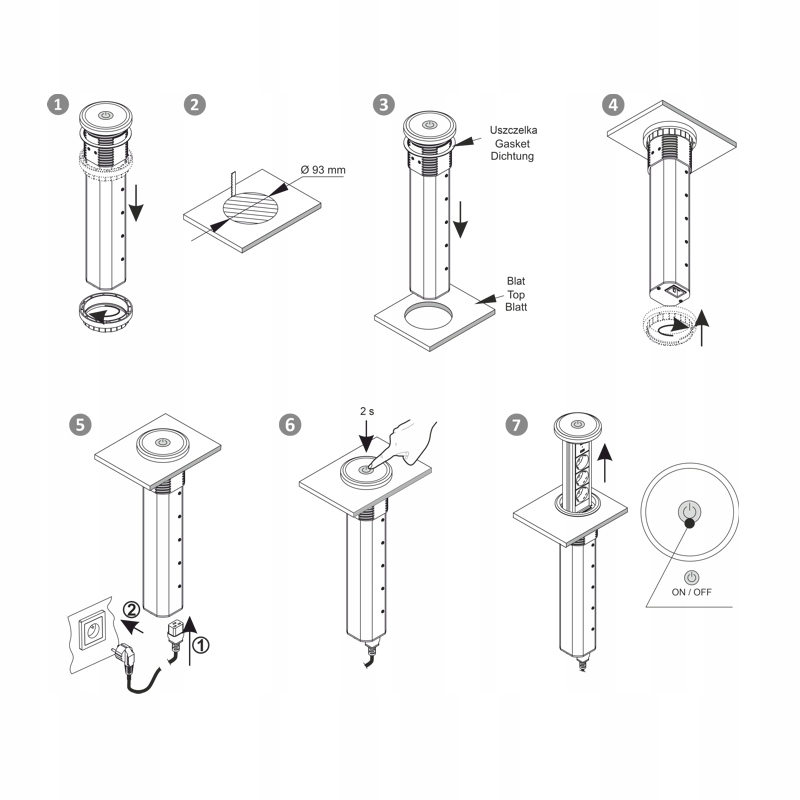LIFT BOX USB A+C automatyczny wysuwany przedłużacz meblowy ALUMINIUM Stan opakowania oryginalne