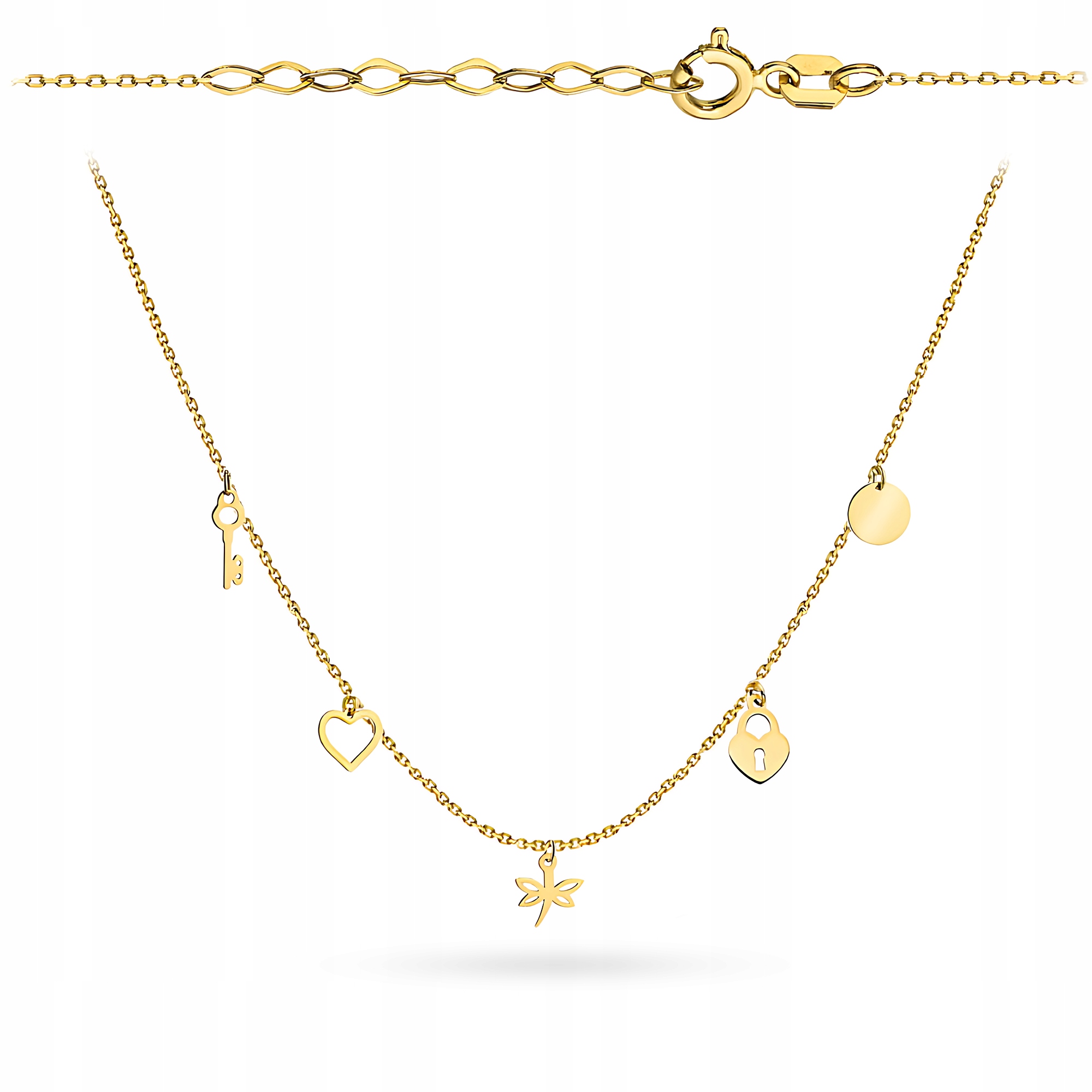 Zlatý Náhrdelník Řetízek Dámský pr. 585 Srdce Klíč Kolečko 14k