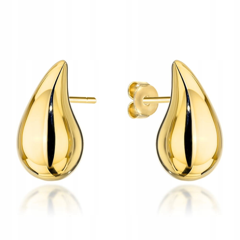 Módní zlaté náušnice 585, velké hladké kapky jako dárek módní design 14k