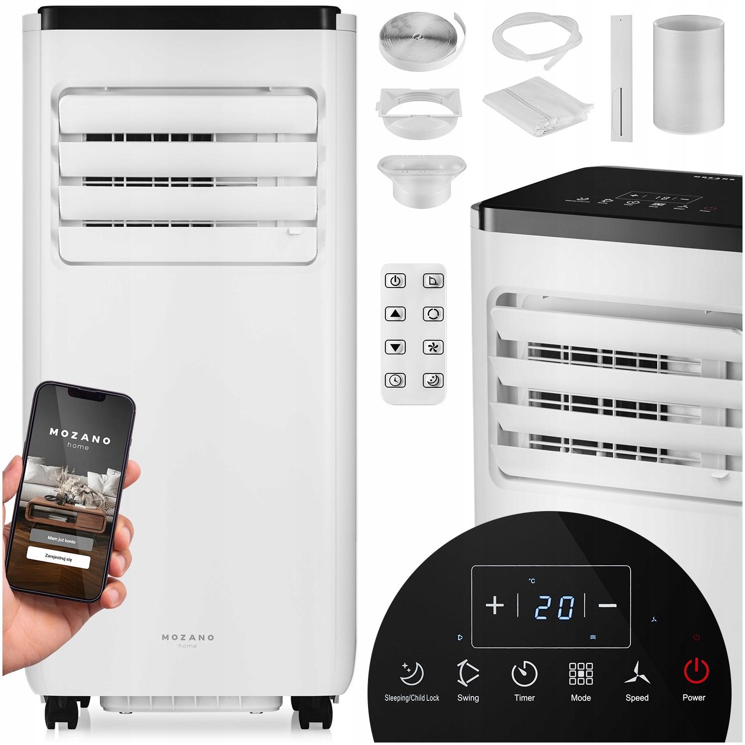 Klimatyzator Przenośny WiFi Cichy 3w1 Osuszacz 24L/24H 9000 Btu Mozano