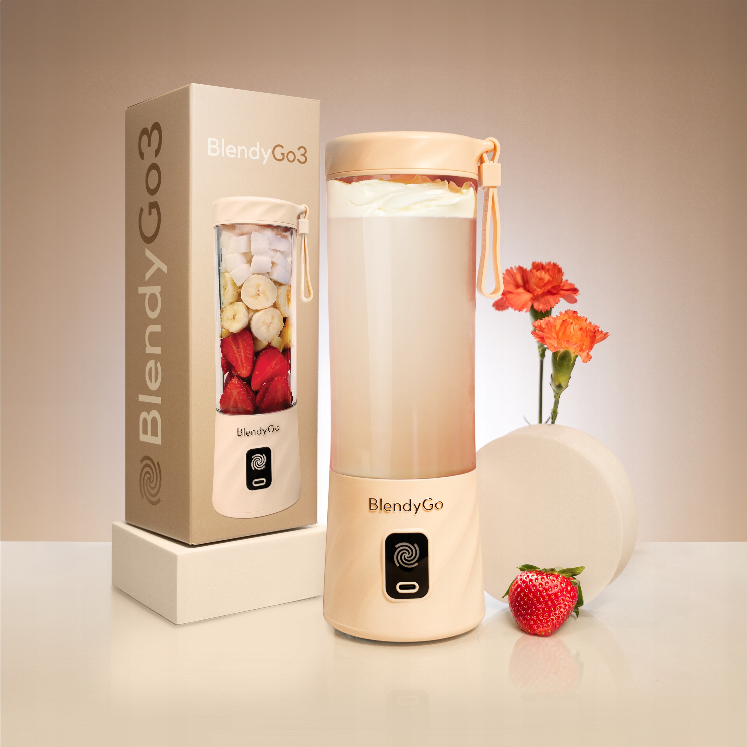 Oryginalny BlendyGO 3 Przenośny blender bezprzewodowy USB 550 ml beżowy Kod producenta Mikser do smoothie mini blender kielichowy 3