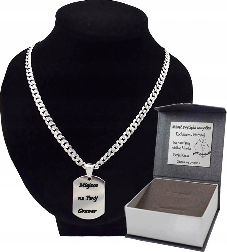 Stříbrný Pevný Řetízek Pancr Vojenská Známka Gravírování Foto Dárek