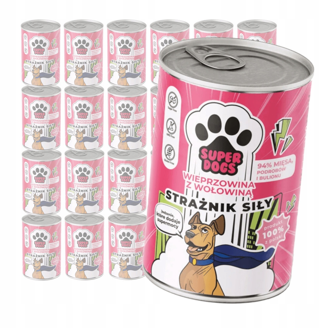 Levně Superdogs Strážce síly 24x400g Vlhké Krmivo pro psy Vepřové s hovězím masem