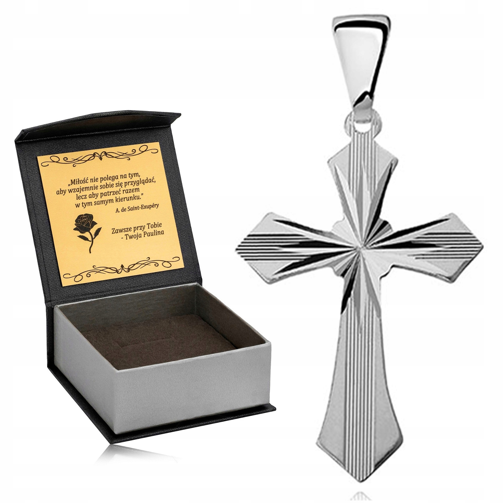 Pánský Lesklý Stříbrný Křížek Ryzost 925 Diamantový Rhodiovaný Kříž Gravírování