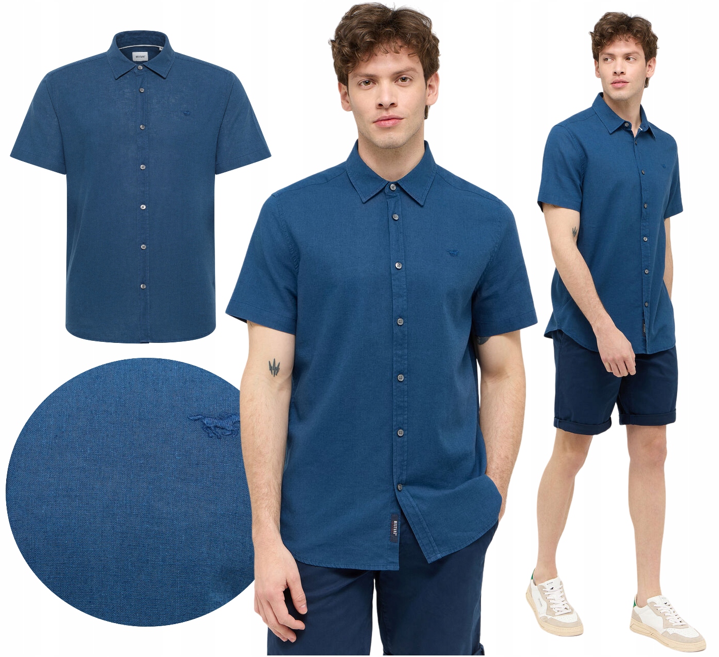 Pánská košile s krátkým rukávem Mustang Berkeley Len Bavlna Námořnická Modrá vel. M