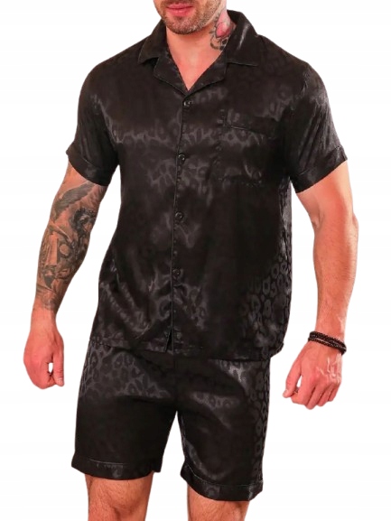 Rozepínací Pyžamo Panterka Satén Černá Panterka Leopard Černá Pyžamo M