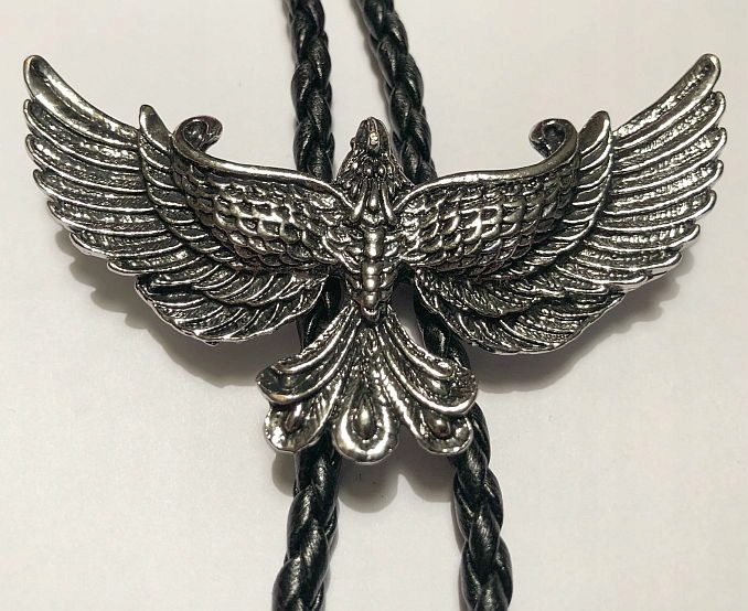 Orel bolo kravata country western pletenina přírodní kůže barva chrom lesk