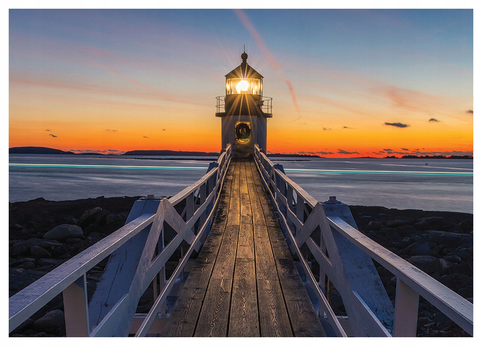 Fototapeta Maják Západ slunce Moře Dřevěné molo 312x219 lepidlo