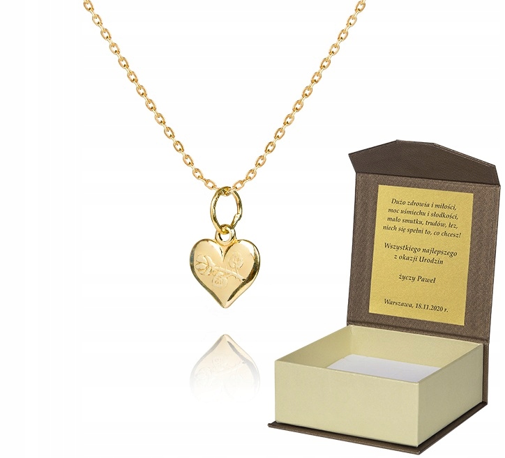 925 Zlatý Řetízek Srdce 40 CM Věnování A4Z65