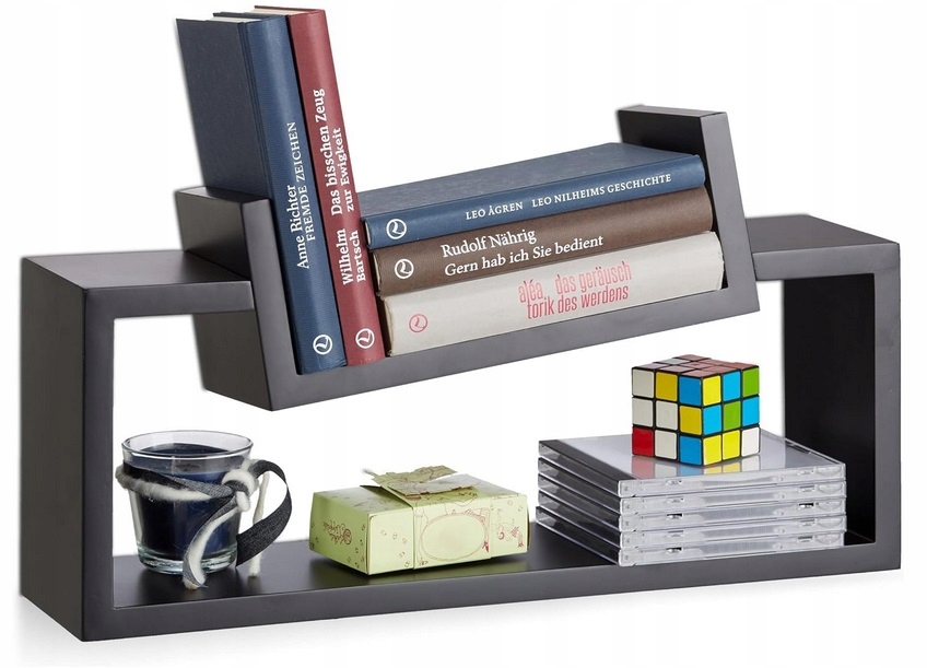 RelaxDays Półka Regał Loft Industrialny Książki Czarna Wisząca Ścienna