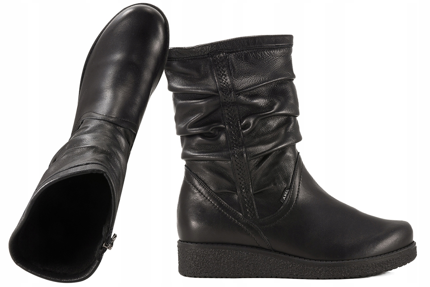 Axel 4055 Kozačky Kožené Zateplené Dámské Kotníkové Boty Zimní Na Klínku, černé