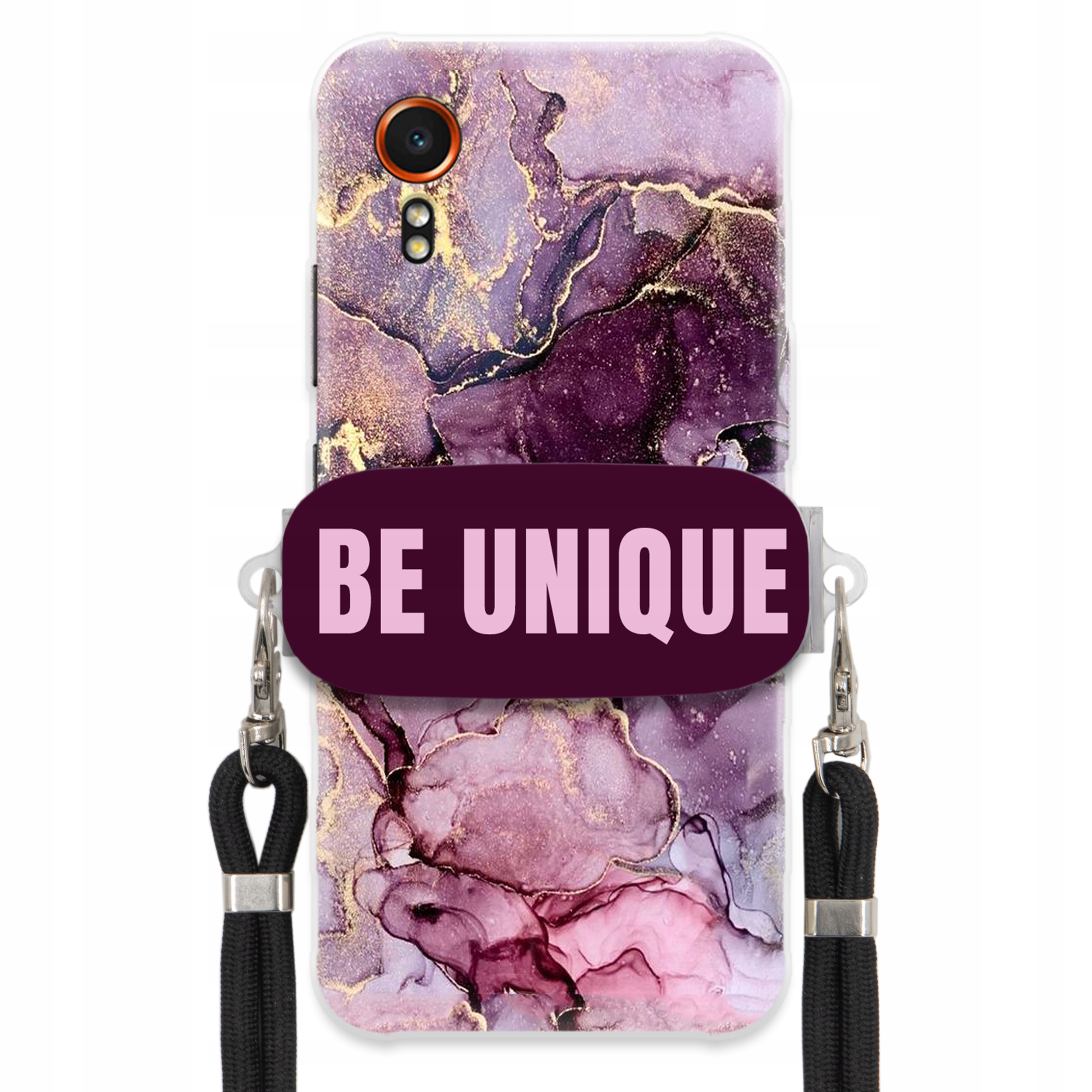 Pouzdro pro Samsung Xcover 7 úchytka na šňůrku Černá Fialová Mramorová Be Unique