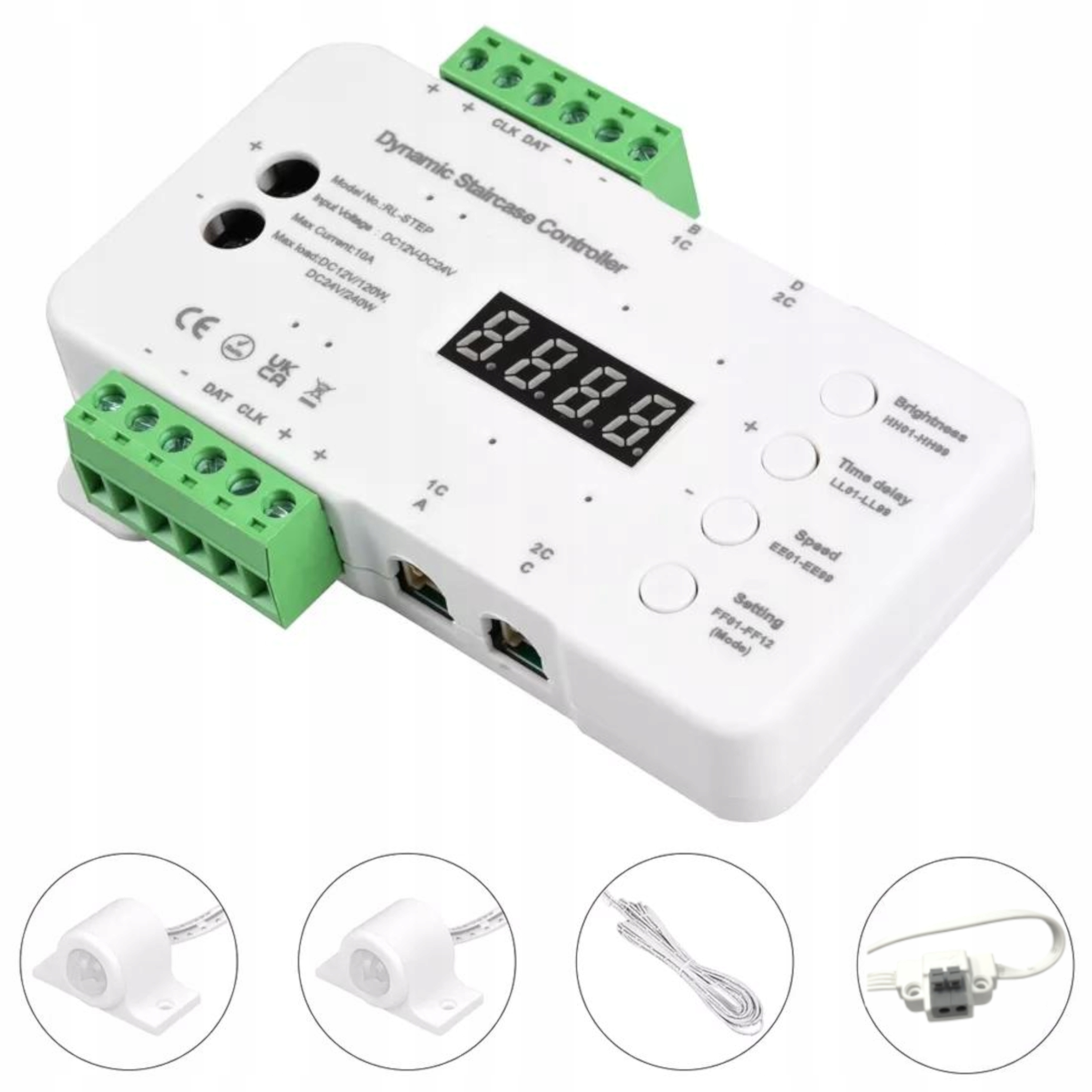 Led Schodový Ovládač Kaskádový 16 Schodový Digitálny 12-24V 2x Pir Senzor