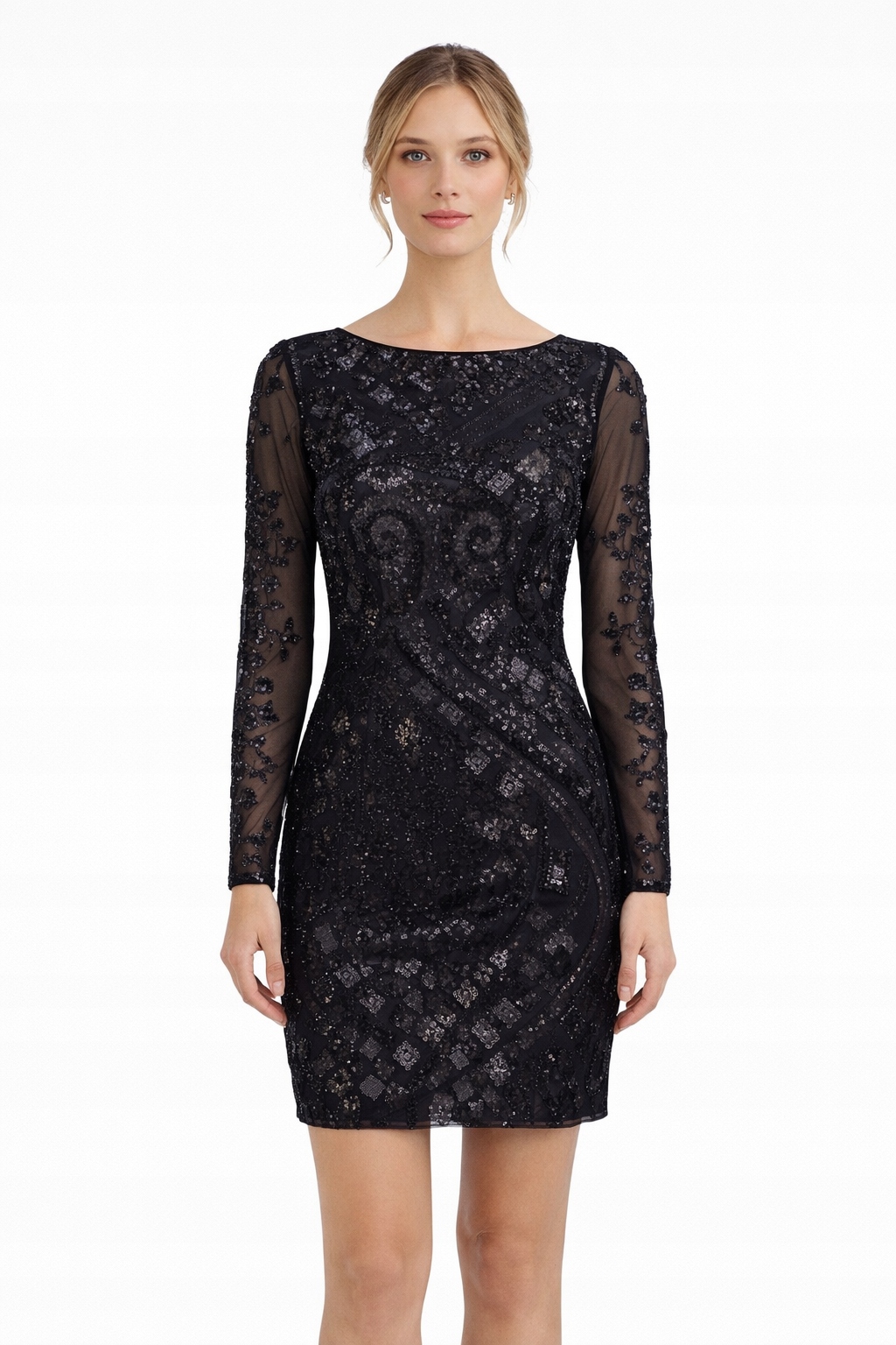 Černé Šaty S Flitry A Dlouhým Rukávem, Velikost M 2I4A