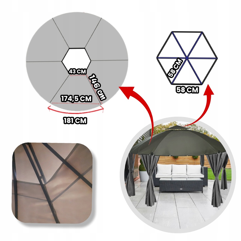 Poszycie wodoodporne do pawilonu ogrodowego OBI BRAGA 350 CM GRANATOWY Typ pawilon