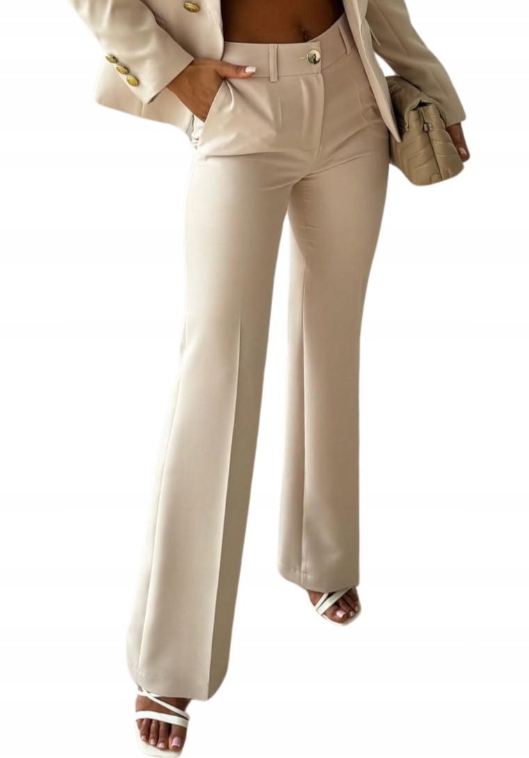 POLSKI PRODUCENT 35% WISKOZA eleganckie spodnie dzwony w kant BEŻ rozm. M