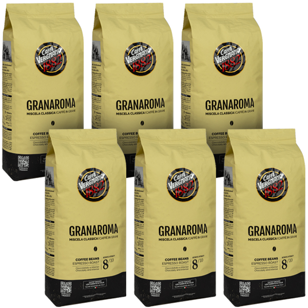 Levně 6 x Káva zrnková Vergnano Gran Aroma 1kg mix Arabica a Robusta Dárek