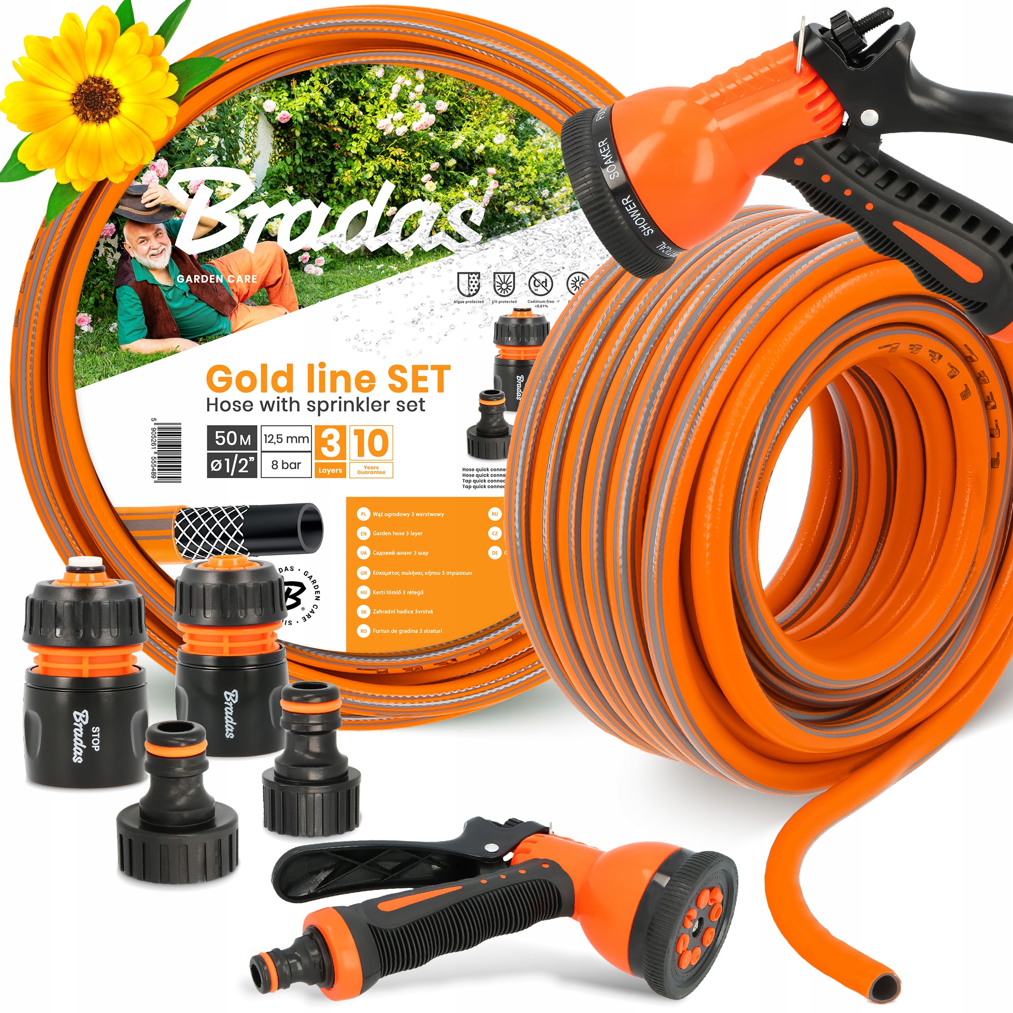 Záhradná Hadica 1/2 Vody Navíjateľná Elastická 50 m Šlauf Zalievanie 3-VRSTVOVÁ Yo