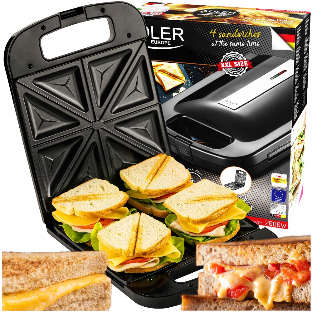 Opiekacz Toster XXL 4 Duże Kanapki Tosty Sandwich 2000W Szybkie Grzanki XL