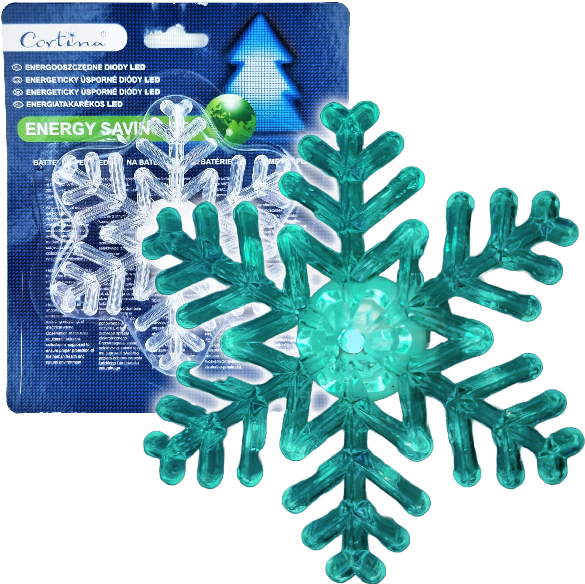 OZDOBA NA OKNO DRZWI ŚNIEŻYNKA ŚWIECĄCA NA BATERIE PRZYLEPIEC ŚWIĄTECZNA