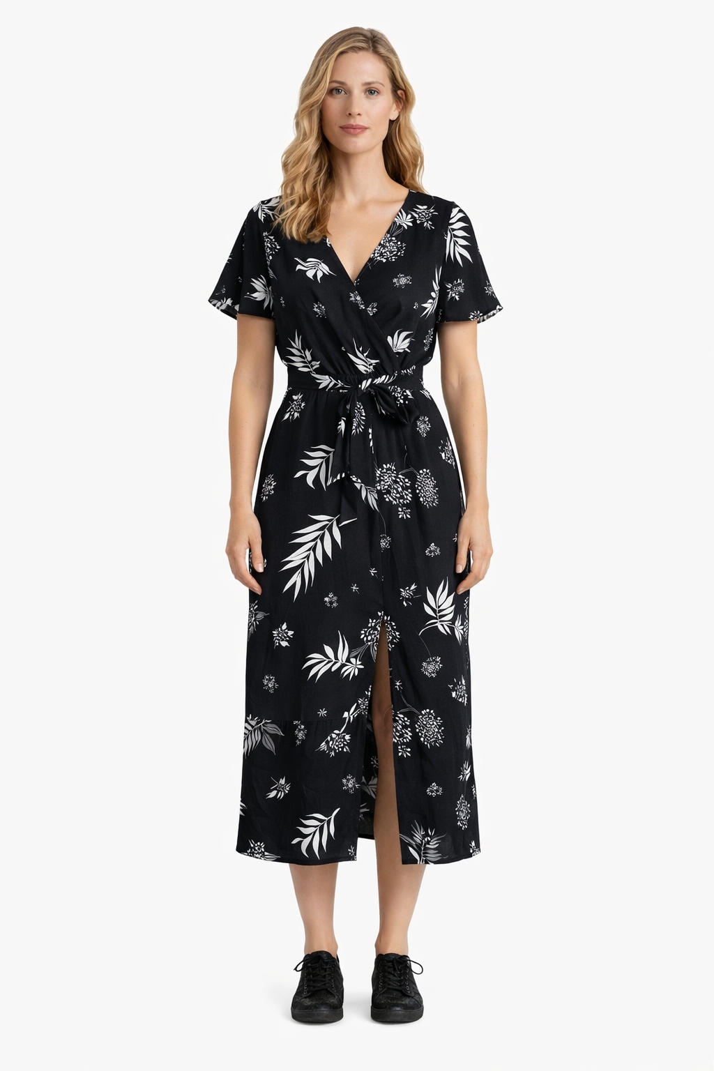 Černé Šaty S Rostlinným Motivem L 1I4A