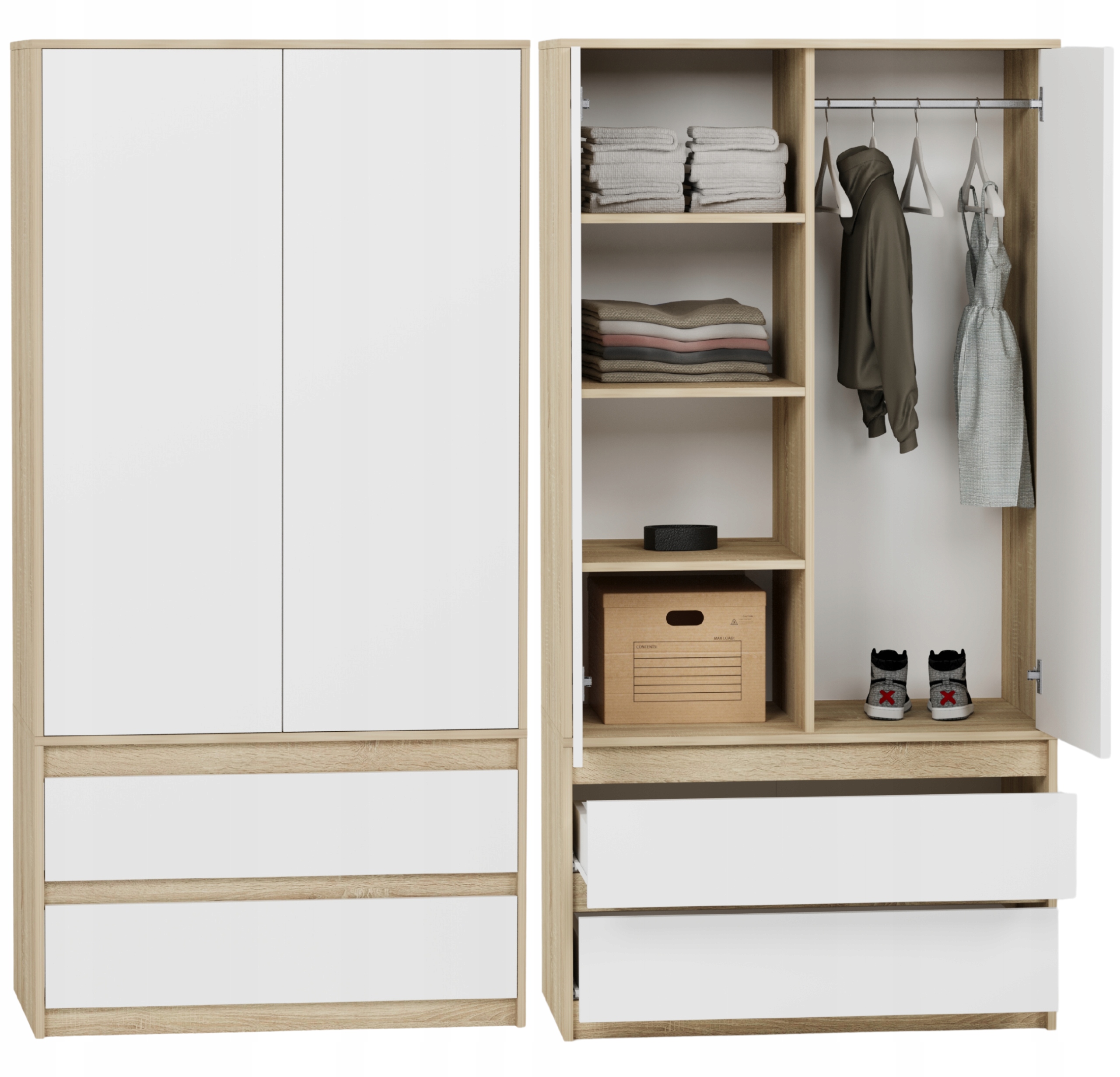 Szafa garderoba 90cm 2d 2sz sonoma mix biały B-9