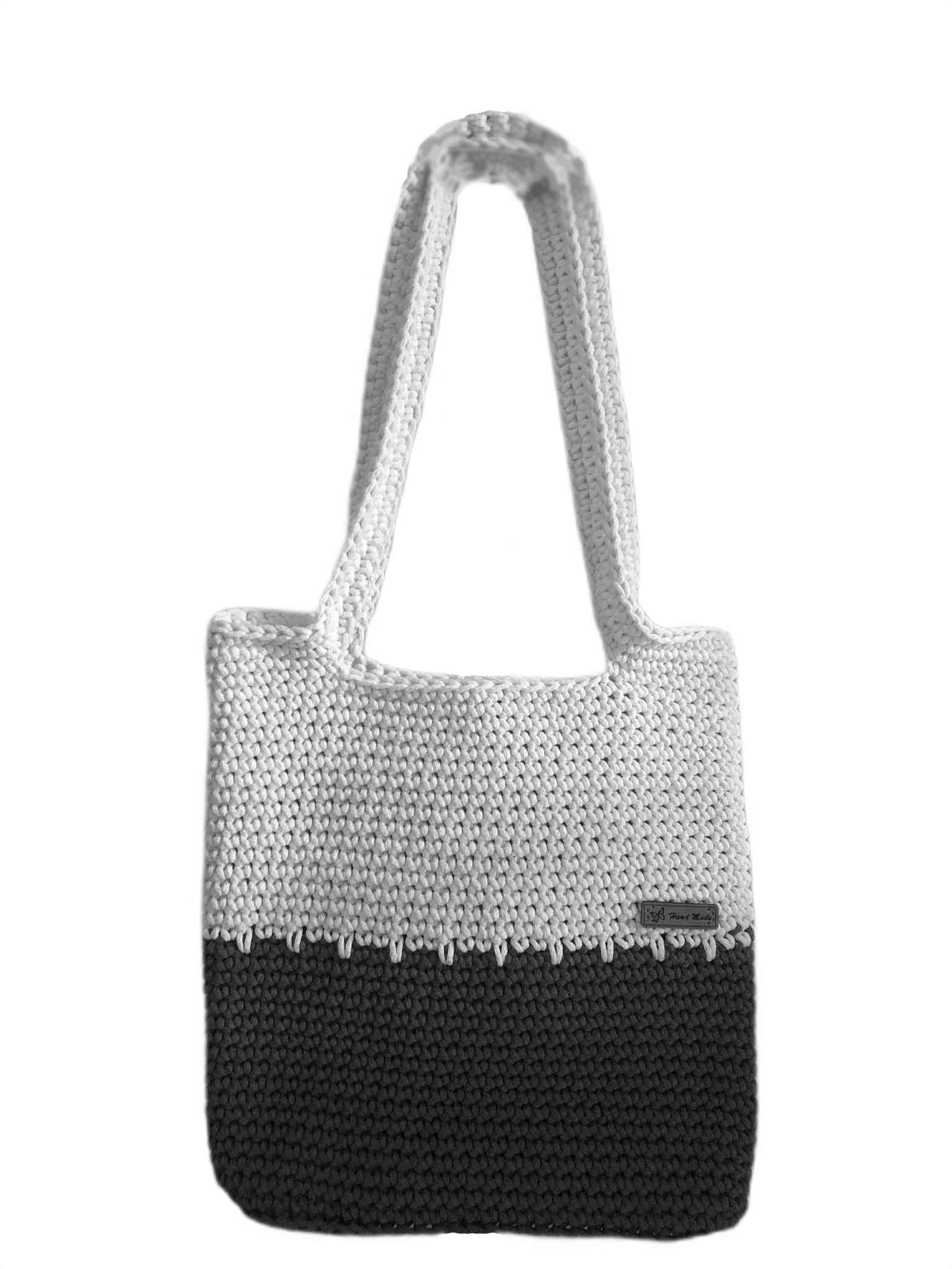 Bílo-šedá Kabelka Handmade Crotchet Elegantní, Čtvercová, Háčkovaná