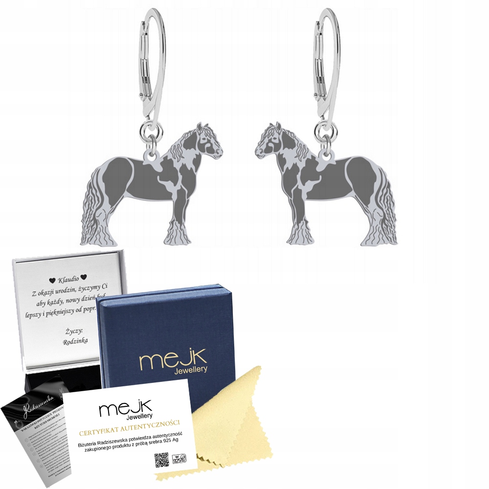 Stříbrné Náušnice s koněm Tinker 925 Dárek Šperky Žena Gravírování