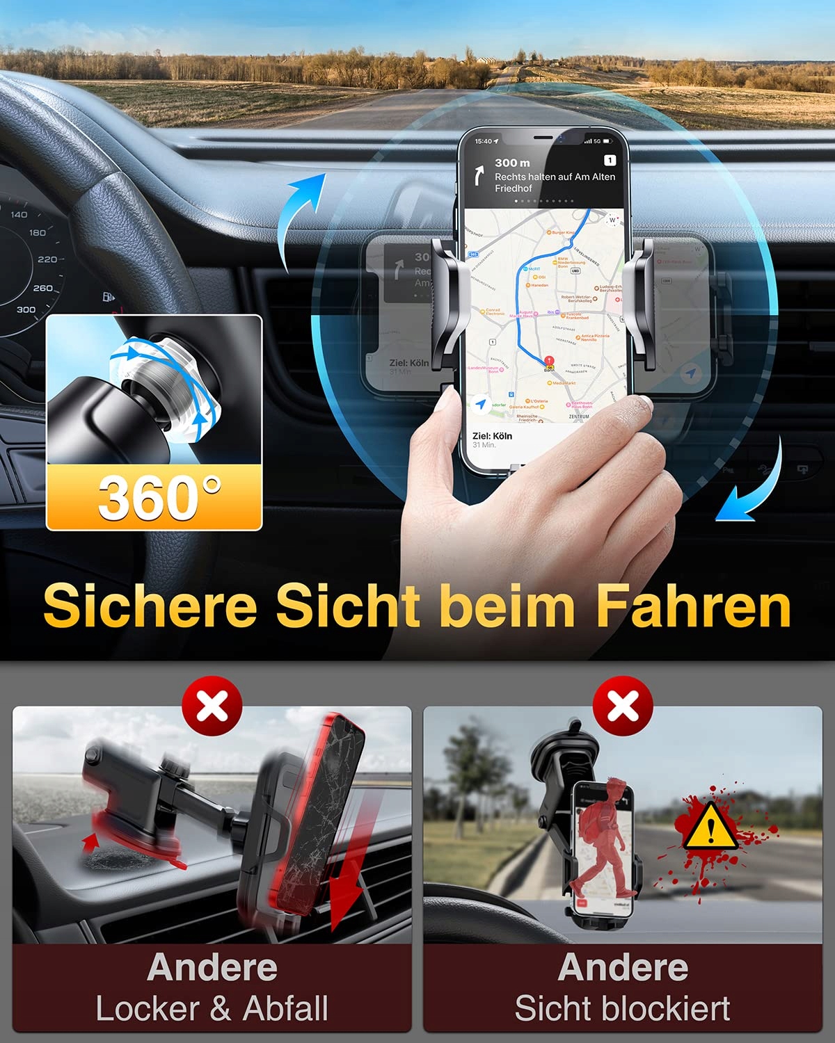 VANMASS Uchwyt Samochodowy 360° iPhone Android — miniatura 5