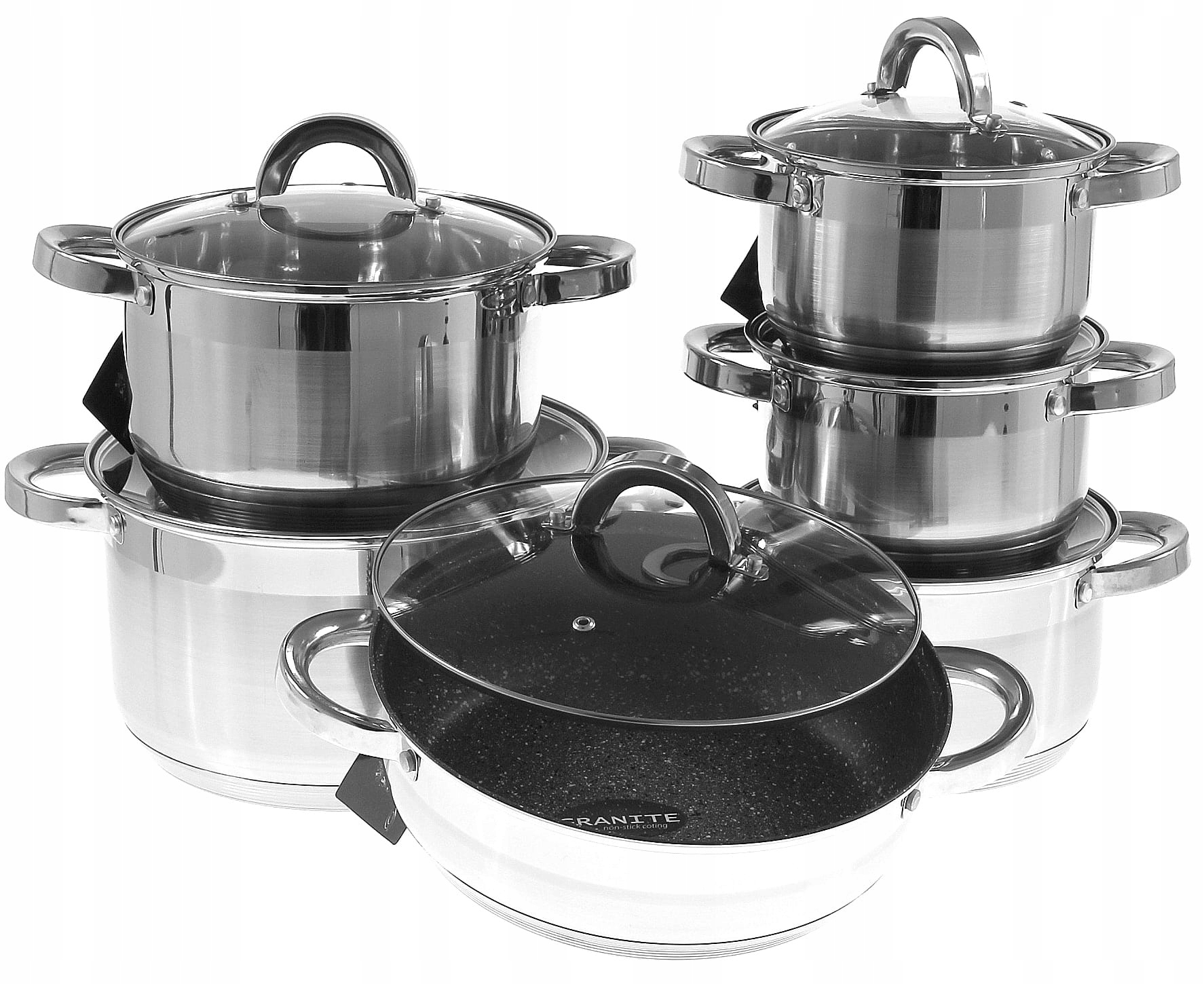 Komplet Hrnců 12ks Sada Hrnců Hrnec Granitový Indukce Plyn