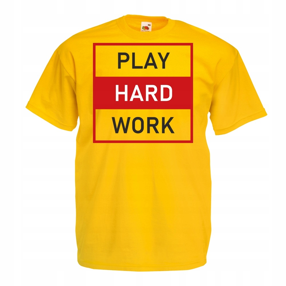 

Koszulka zabawna play hard work hard L żółta