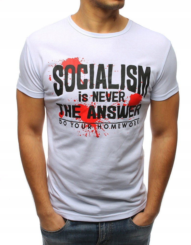

T-shirt Męski Z Nadrukiem Biały rx3170 - XL
