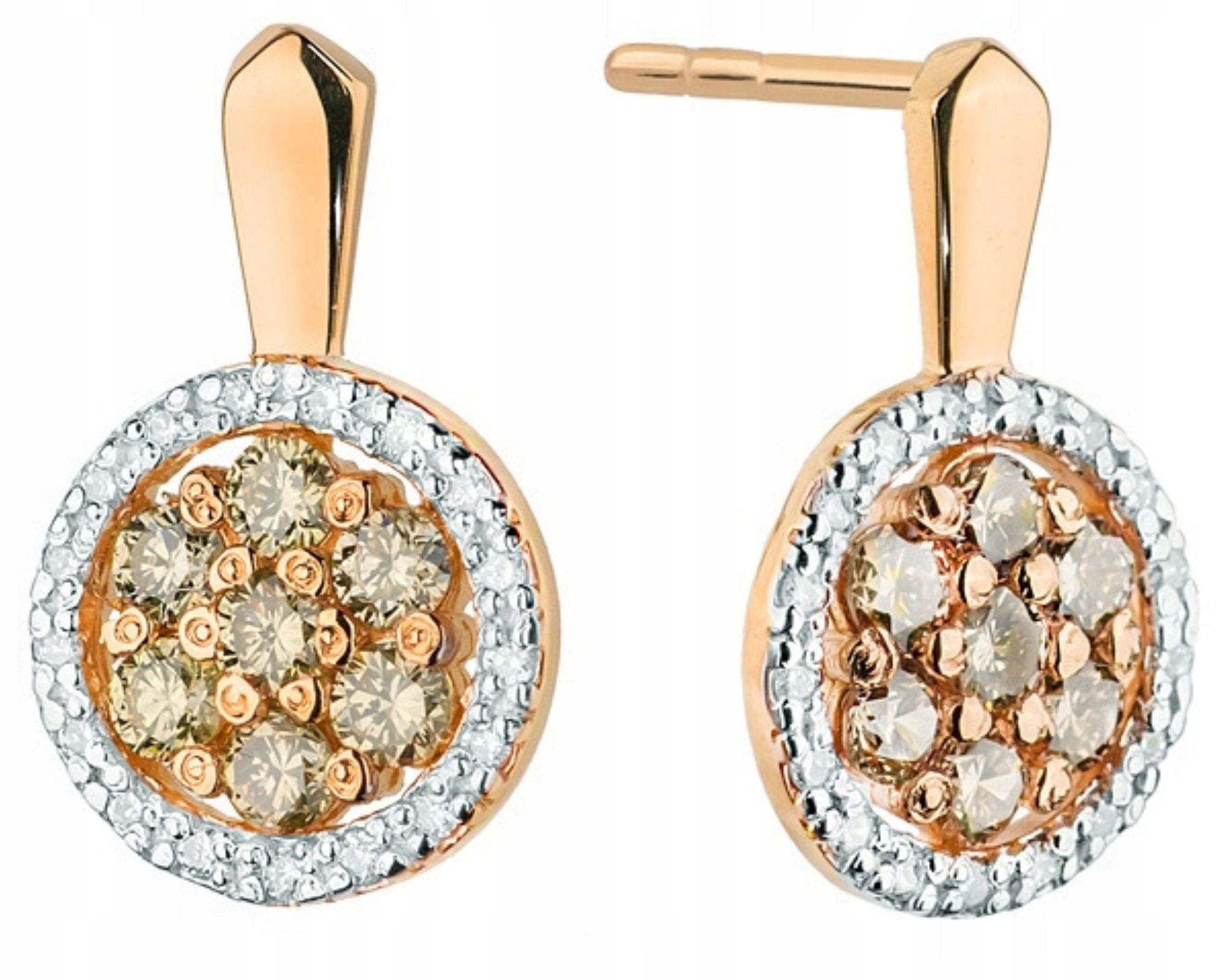 Náušnice z růžového zlata s hnědými brilianty