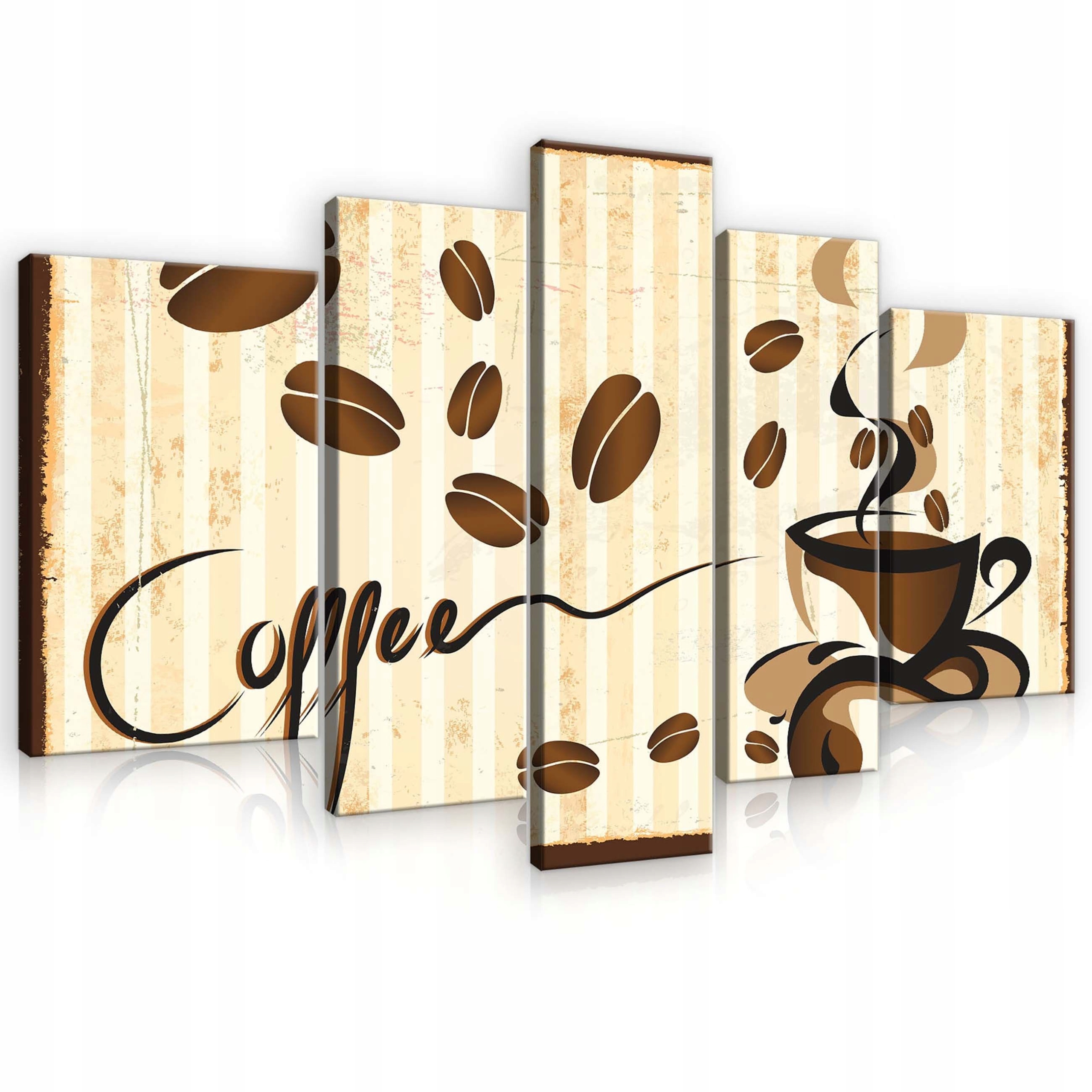 Obraz 170x100 Káva zrná šálka aróma hnedá béžová dekor kuchyňa štýl