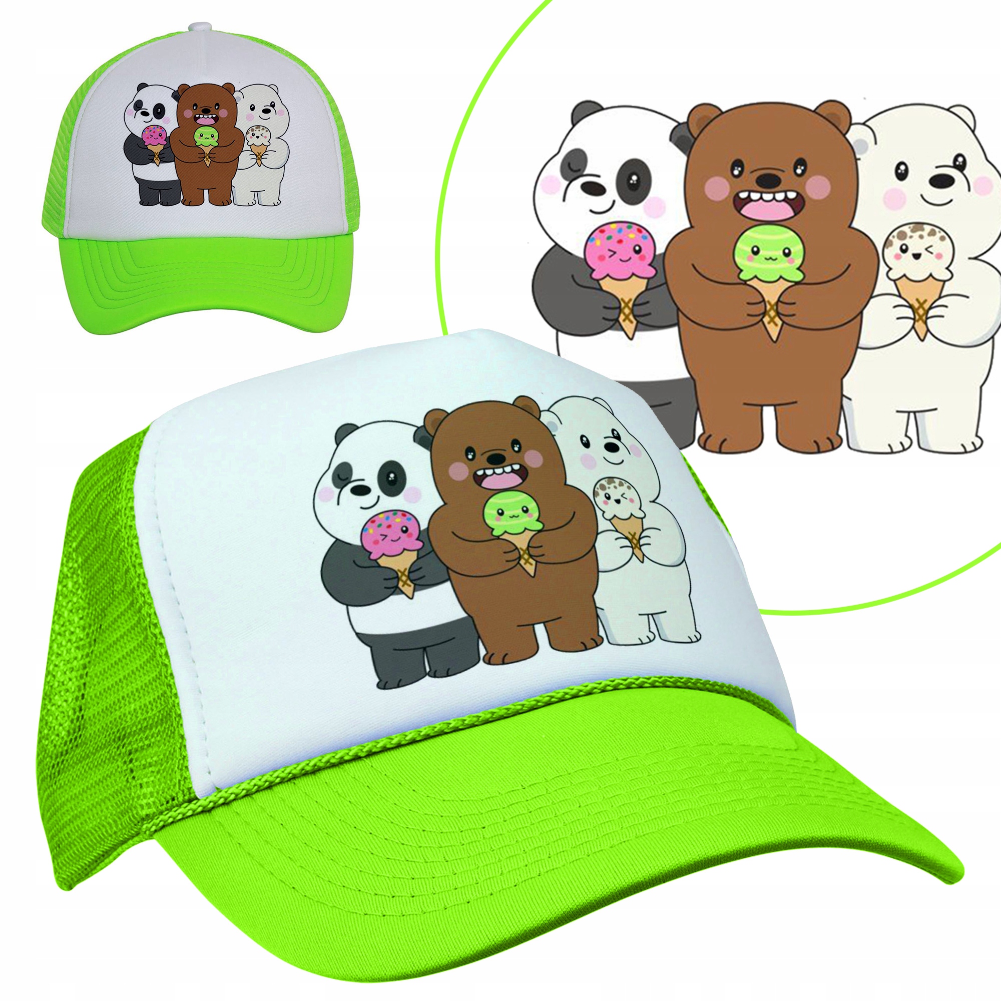 

Czapka Limonka z Daszkiem Na Lato Bare Bears