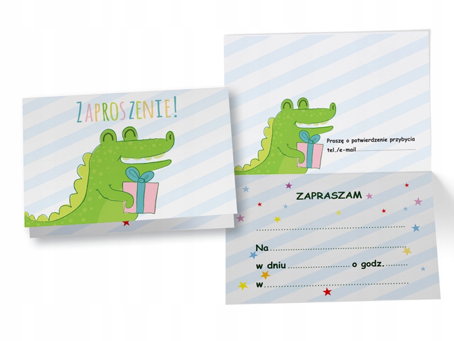 ZAPROSZENIA URODZINOWE KROKODYL BŁĘKITNE 5szt