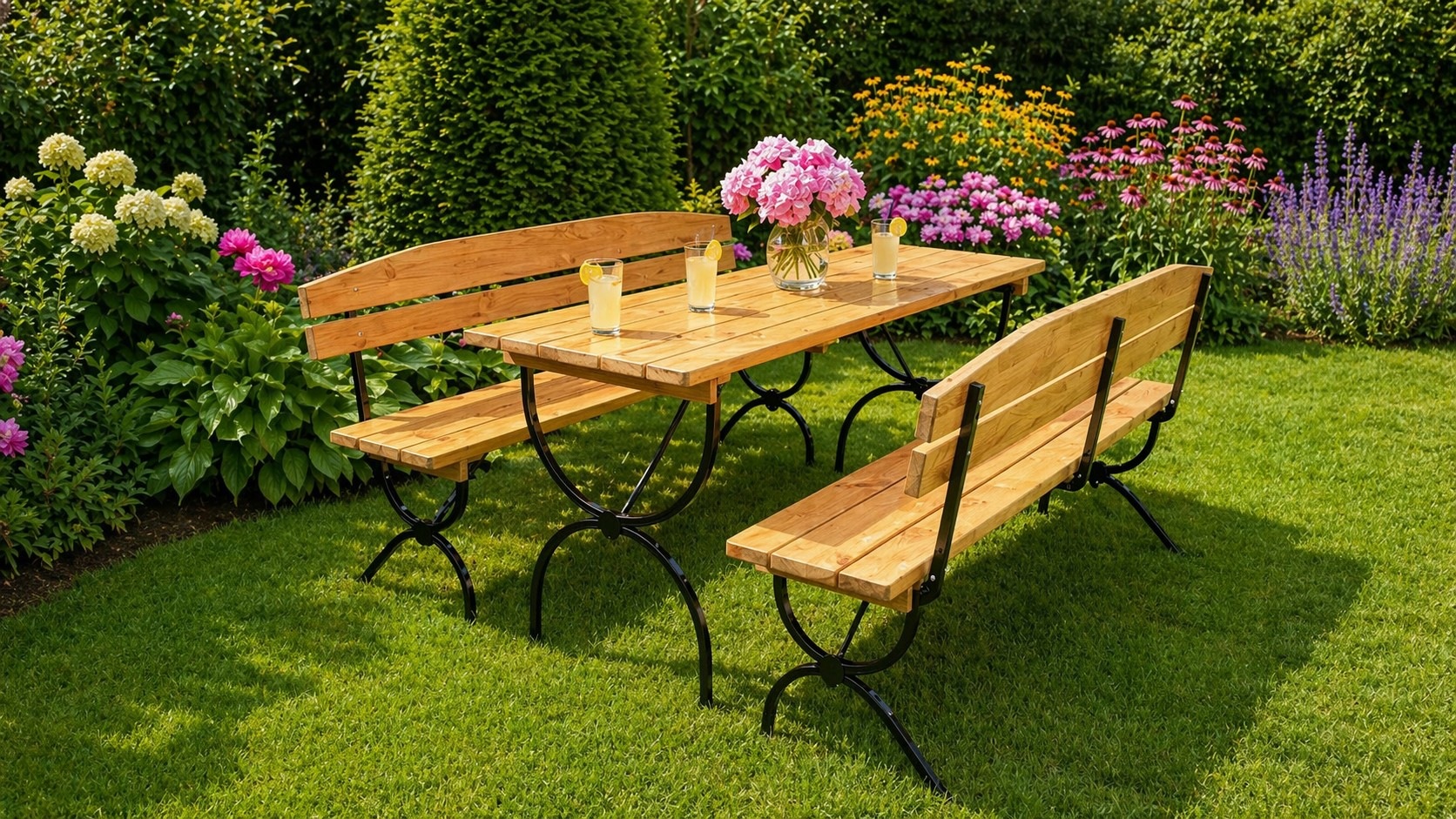 Pivní set Bavord De Lux I 180x60 s opěrkou stůl 2 lavice masiv borovice