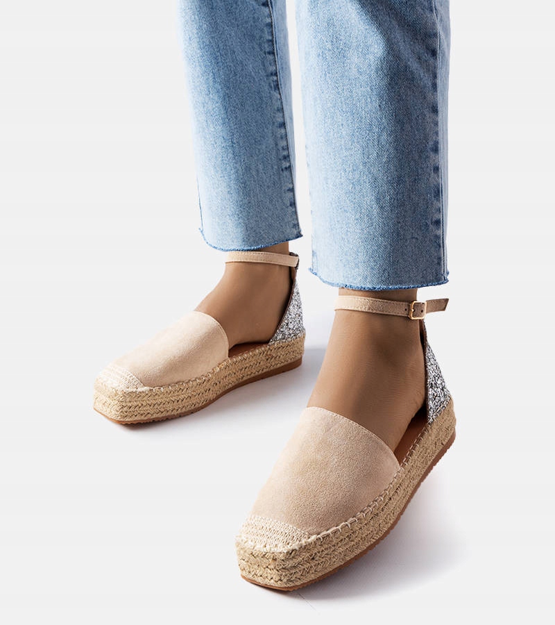 Beżowe espadryle na platformie brokatowe 22883 38 Płeć kobieta