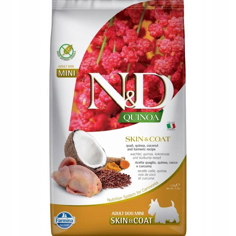 Levně Farmina N&d Quinoa Pes Kůže a Srst Křepelka Kokos Dospělý Mini 2,5 Kg