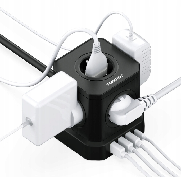 SMART KOSTKA PRZEDŁUŻACZ 2M 4x GNIAZDO 4x USB LISTWA ZASILAJĄCA Długość kabla 2 m