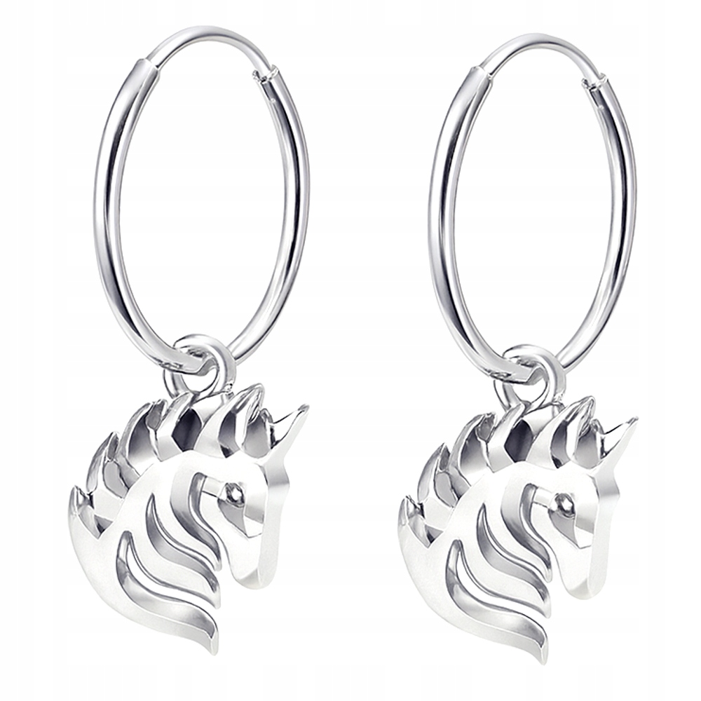 Stříbrné náušnice Velké kruhy Kůň Velká hlava koně Stříbro ryzost 925
