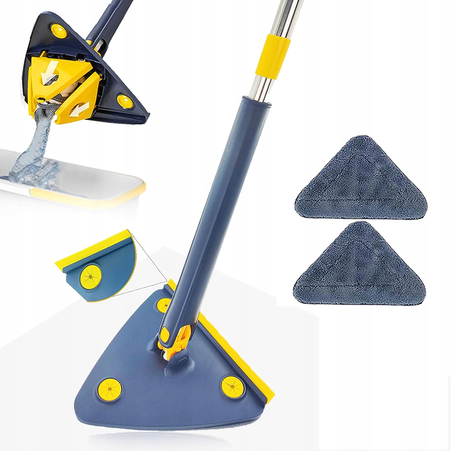 Levně Rotační mop plochý trojúhelníkový s ždímadlem 2x náhradní návlek na mytí podlahy 25 cm