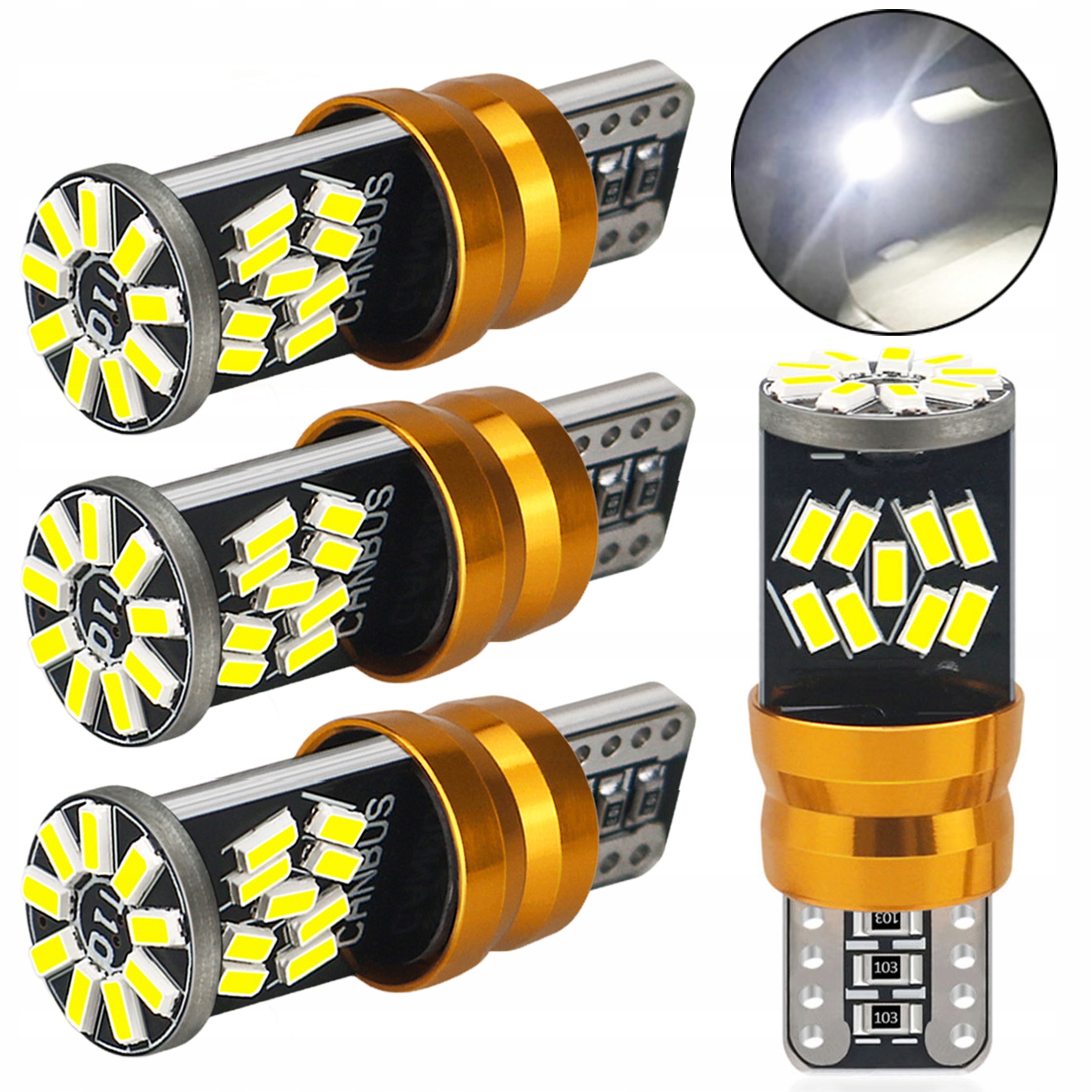 Żarówki Led W5W T10 Postojowe Canbus 360° 27LED Smd 550LM 6000K Mocne 4 Szt