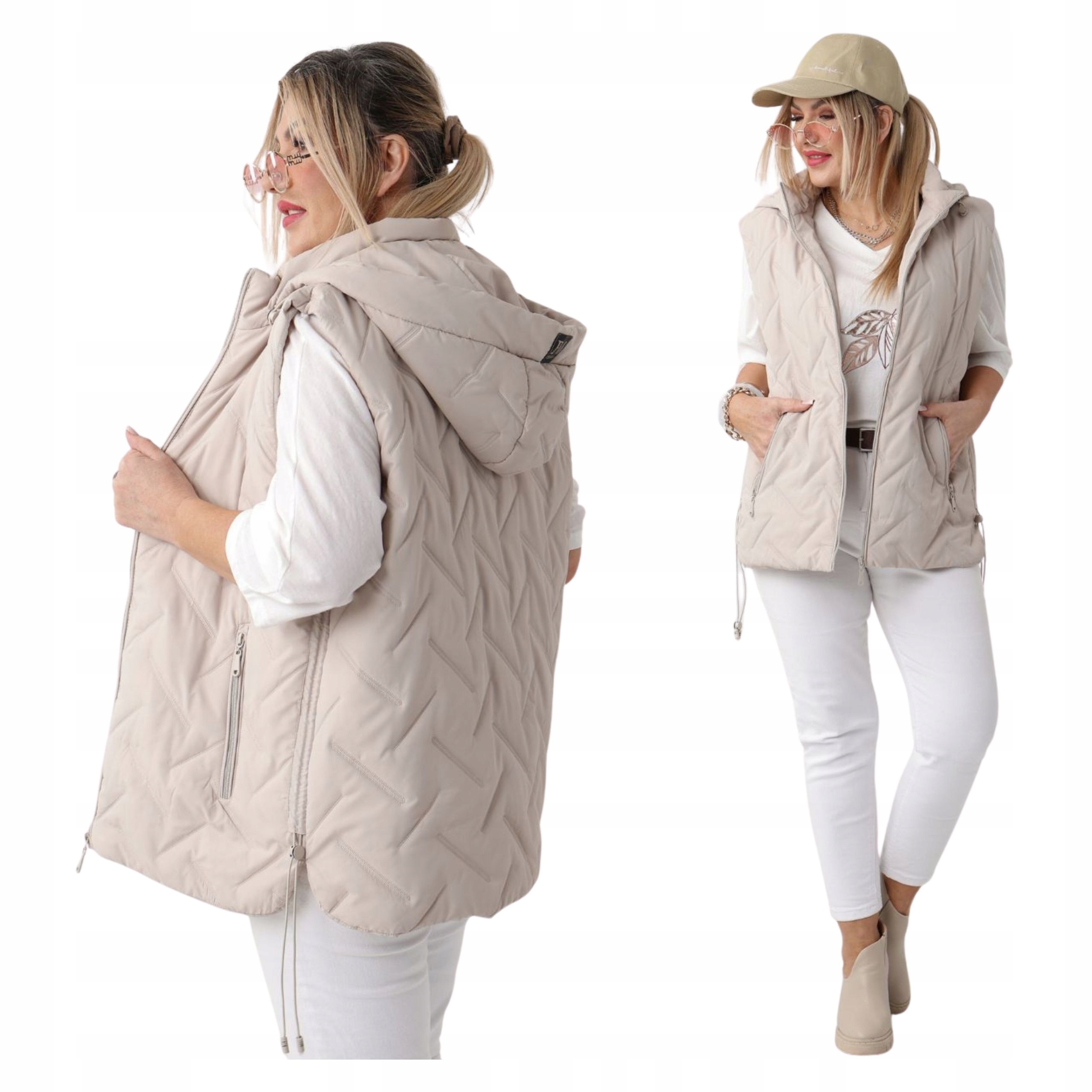 Kamizelka Pikowana Bezrękawnik Damski Z Kapturem Duże Rozmiary Przejściowa