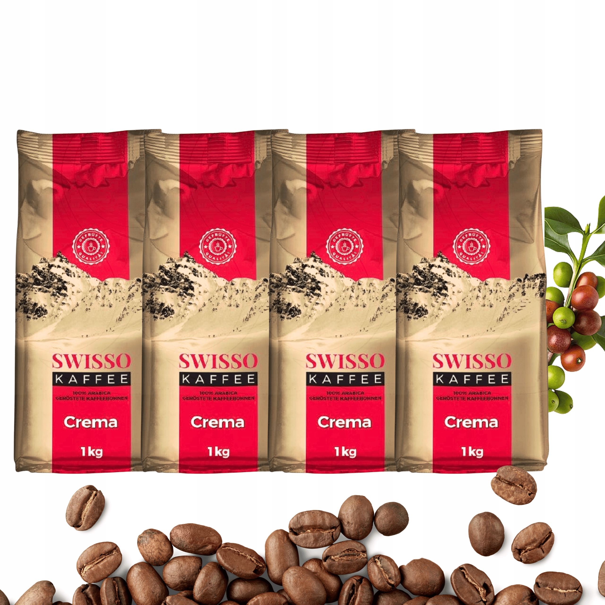 Levně Káva Zrnková 1 kg Arabica 100% Crema Čerstvě pražená Premium Swisso 4x1 kg